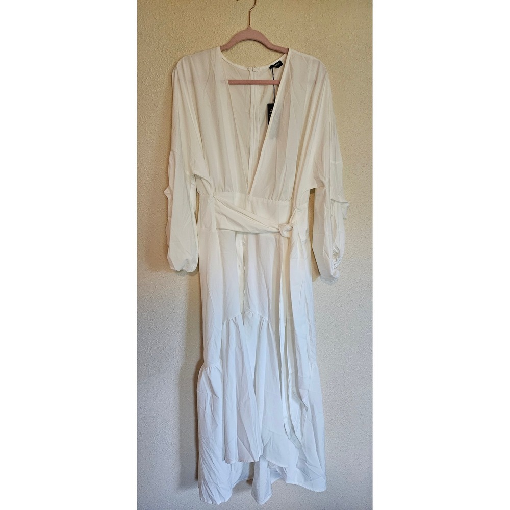 VONDA Womens White Long Sleeve V-Neck Wrap Maxi Dress Plus Size 4XL New